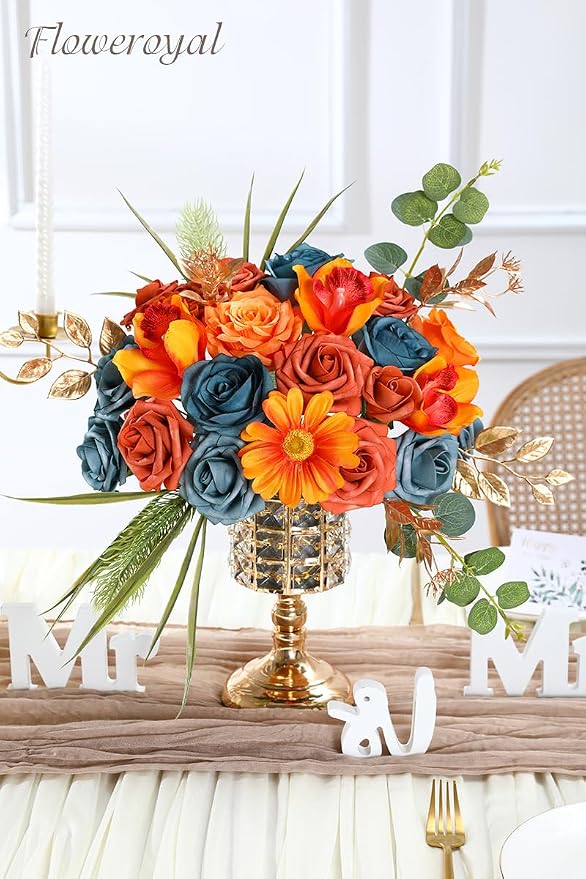 Artificial Flowers Combo Orange Flowers Mix Silk Flowers Fake Roses - Image 3