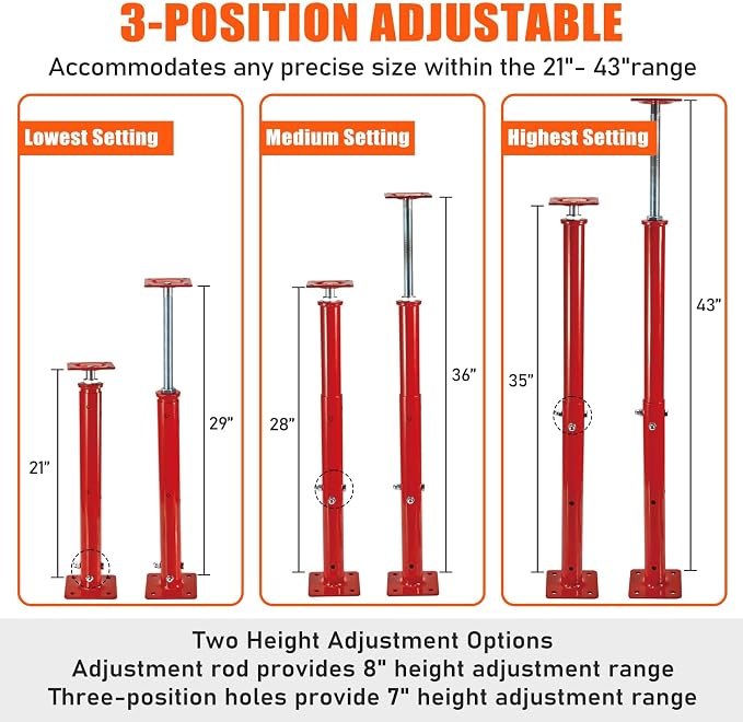 4 Pack House Floor Jacks, 11023 LBS Max Load | Adjustable House Leveling Post - Image 4