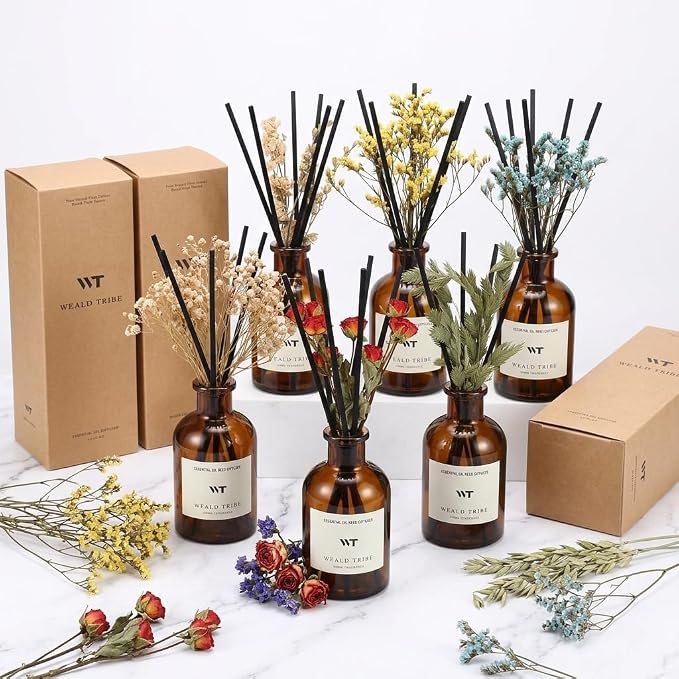 Reed Diffuser Set for Bathroom Air Fresheners, Oil Diffuser Sticks | Sandalwood - Image 4