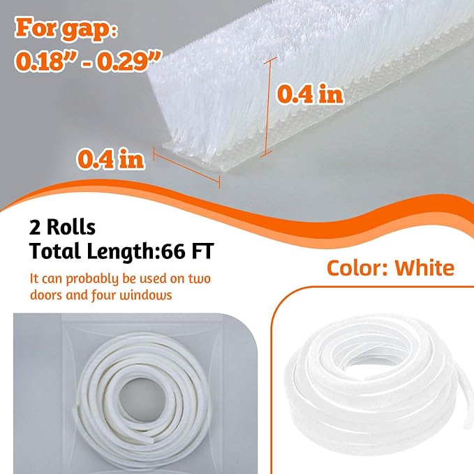 Brush Weather Stripping, 0.35in x 66Ft Total, Card-Slot Seal Strip Pile - Image 2