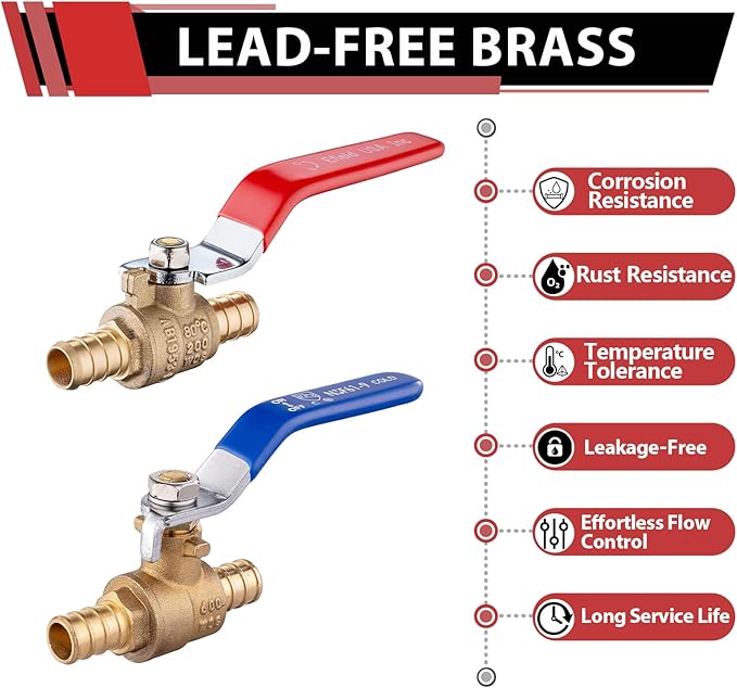 10-Pack 1/2" PEX Brass Ball Valve, Barb Crimp Pex Connection | Full Port Water - Image 3