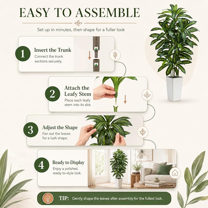 Artificial Dracaena Tree: 6FT Fake Plants Silk Faux Trees（White Pot） | - Image 6