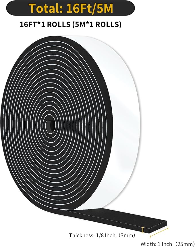 Foam Weather Stripping Tape, High Density CR, 1 in x 1/8 in x 16 Ft | Weather - Image 2
