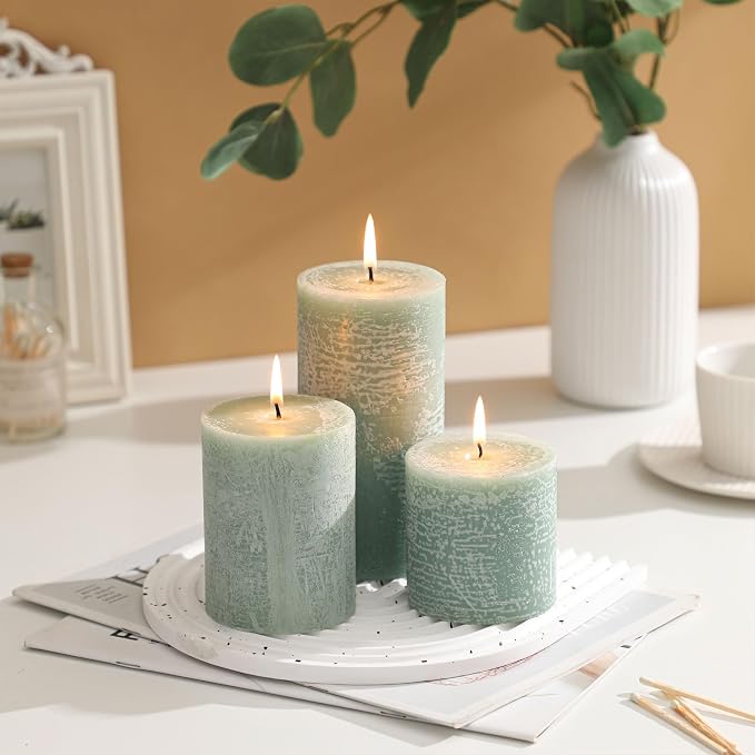 3x6 Inch Sage Green Pillar Candles Set of 3 - Image 3