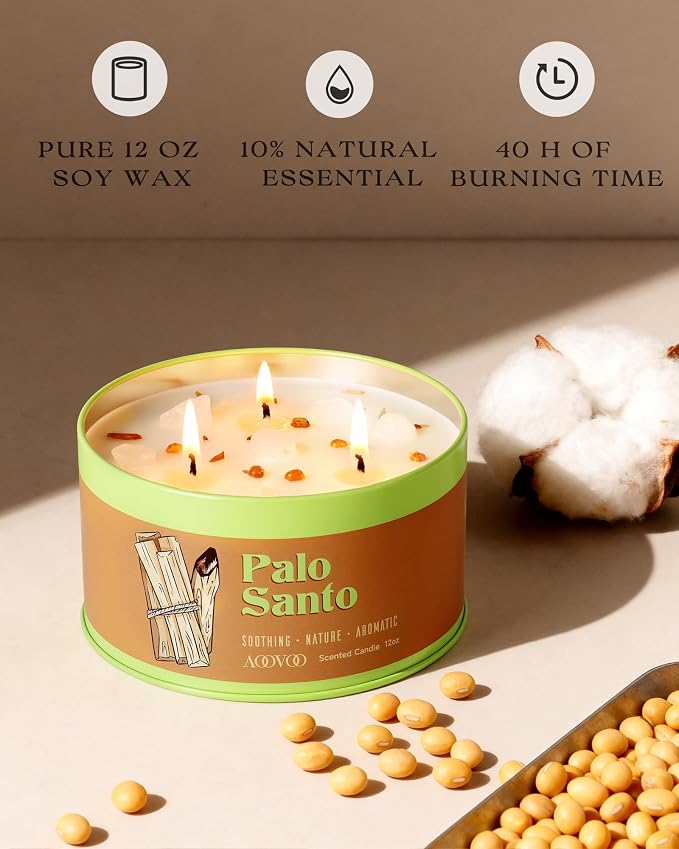 AOOVOO Palo Santo Candle for Meditation & Cleansing - 12oz Scented Candle | 3 - Image 3