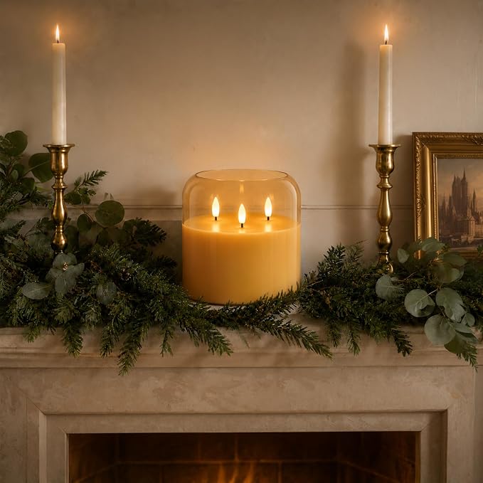 Homemory Amber Large Glass Flameless LED Candle, 3 Wicks, Remote Timer | 6"x6" - Image 6