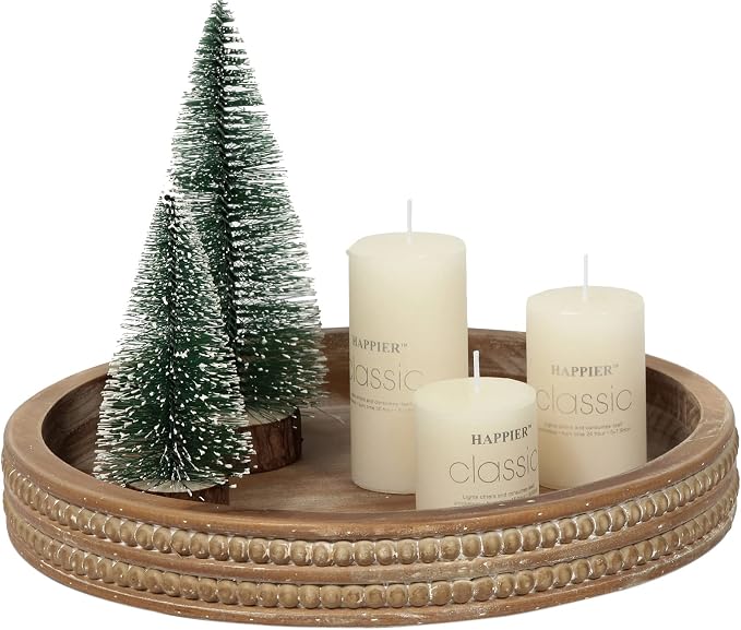 Carah & Cossh 12'' Round Wooden Tray, Round Farmhouse Rustic Decorative Tray by CarahCossh