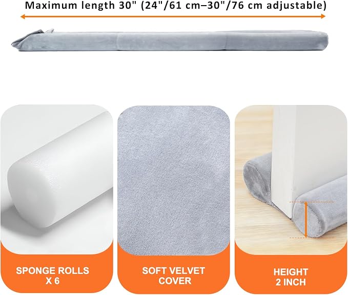 Under Door Draft Stopper 24-30" Adjustable Wind Stopper - Image 2