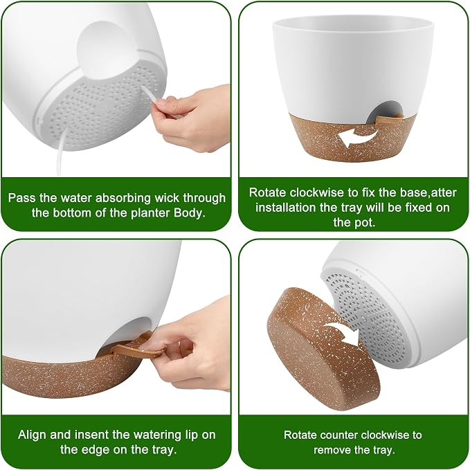 QRRICA Plant Pots 10/9/8/7.5/7 Inch Self Watering Pots, Plastic Flower Pots - Image 2