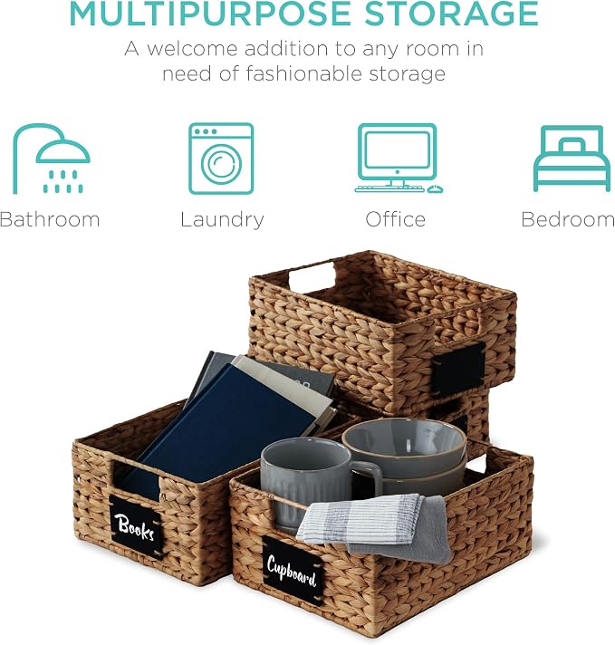 Best Choice Products Set of 4 9x12in Water Hyacinth Pantry Baskets, Woven - Image 6