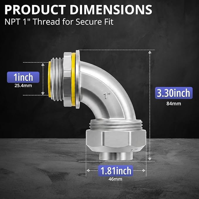 1" Liquid Tight Connector 90 Degree, corrosion resistant, 90° elbow, watertight - Image 2