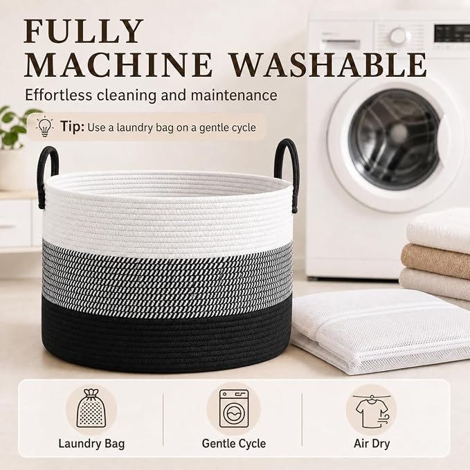 JMvicyroam 115L Extra Large Machine Washable Cotton Rope Blanket Basket | - Image 7