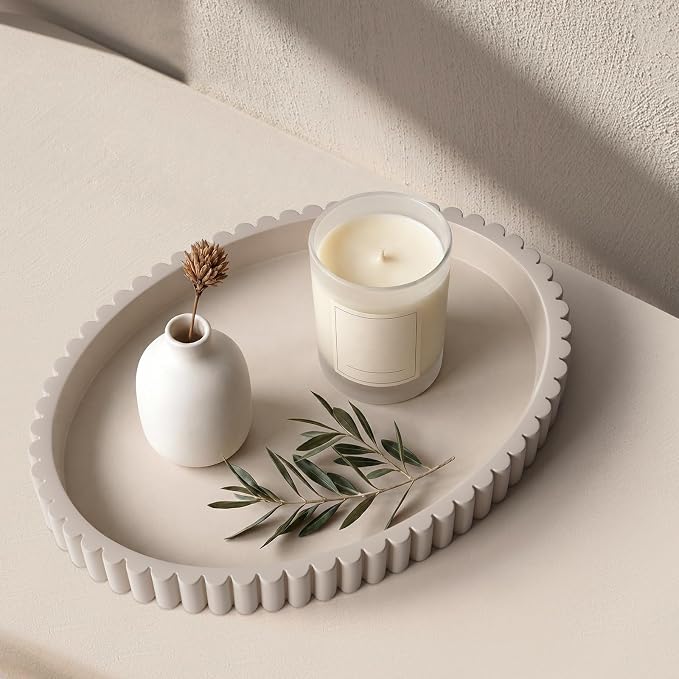 Oval Tray for Coffee Table Decor, Cream Gray | Decorative Tray, Solid Concrete by Cathyeen