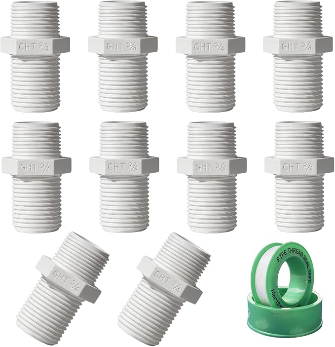 10 Pack 3/4 inch PVC Pipe Fitting Hex Nipple, Male 3/4" NPTx Male 3/4" GHT PVC by YTFSA