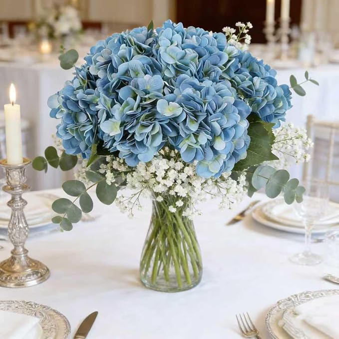 Kimura's Cabin 6pcs Hydrangea Artificial Flowers Silk Faux Hydrangeas, Wedding - Image 3