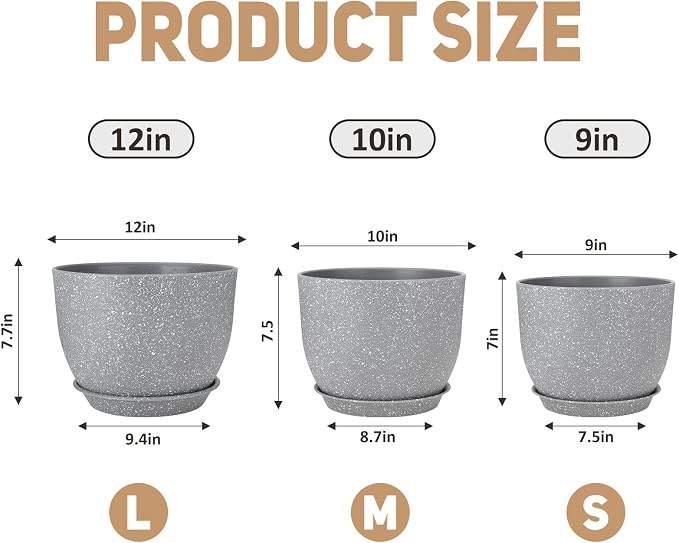 YNNICO Plant Pots 12/10/9 inch Set of 3, Flower Pots - Image 2