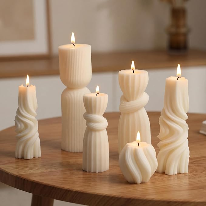 Threlaco 6 Pcs Ribbed Pillar Candles, 2.36-6.89 Inch Heights, Modern Spiral - Image 7