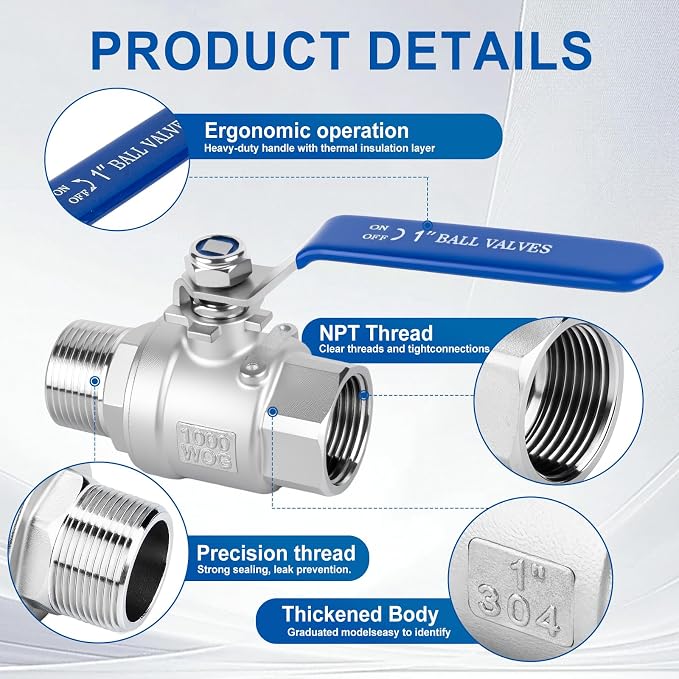1-1/4 Ball Valve 2 Pack Full Port Male x Female NPT Thread Shut Off Valve | - Image 3
