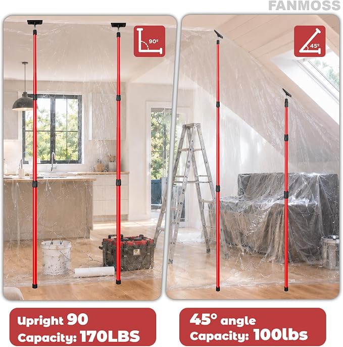 10FT Dust Barrier Poles Kit, Spring Retractable Isolation Support Poles - Image 2