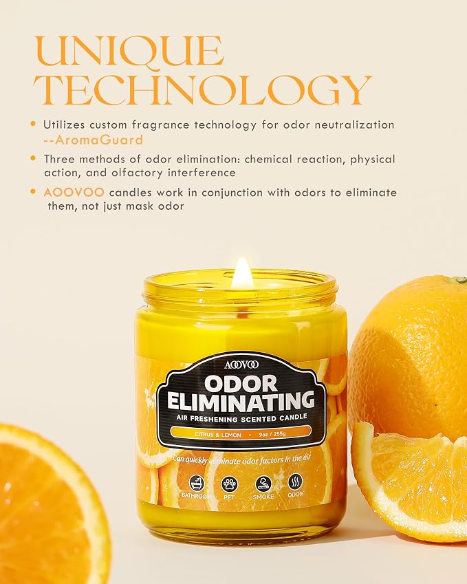 AOOVOO 6 Pack Citrus Lemon Odor Eliminating Candle - 54 oz Soy Candles | - Image 2