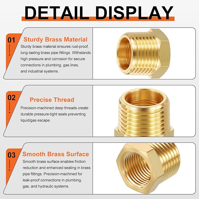 4 Pack Male to FeMale Adapters, 3/4" MNPT x 1/4" FNPT Threaded Brass Hex - Image 4