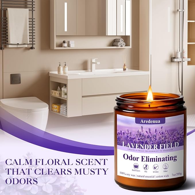 Lavender Odor Eliminating Candles, 7 oz Soy Scented Candle - Image 3