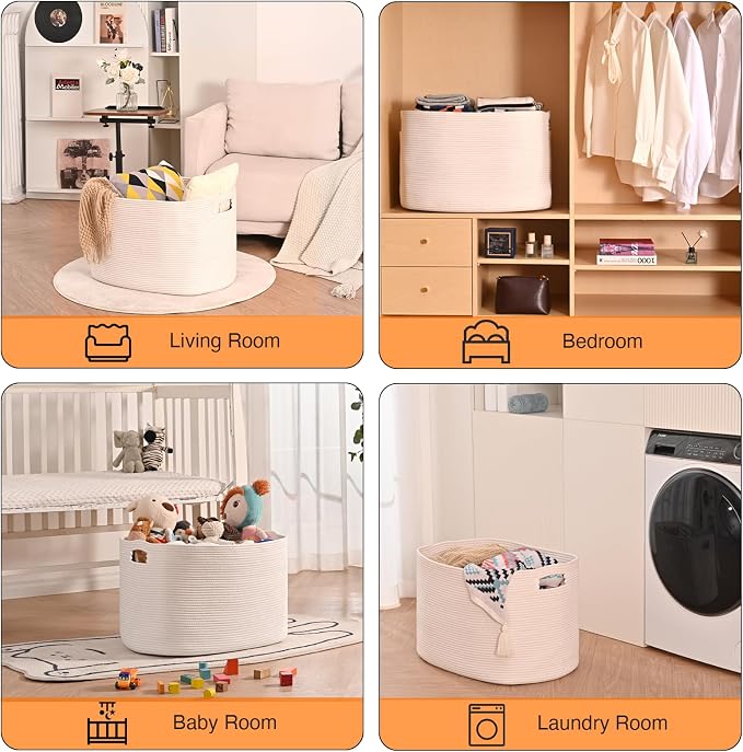 ICERZCZ White Laundry Basket, Blanket Baskets - Image 4