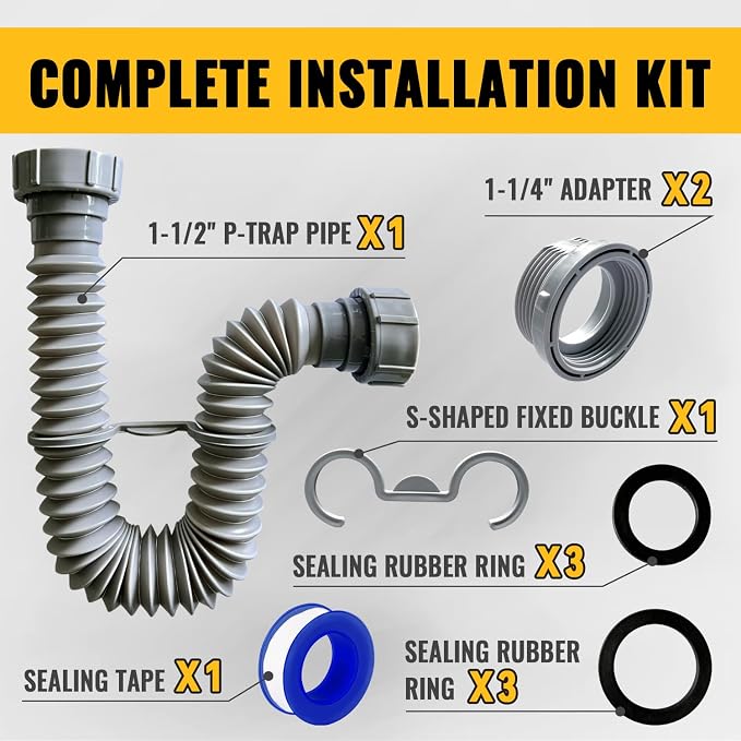 VIVIDA Sink Drain Pipe 1-1/2", Flexible Kitchen Sink P Trap - Image 8