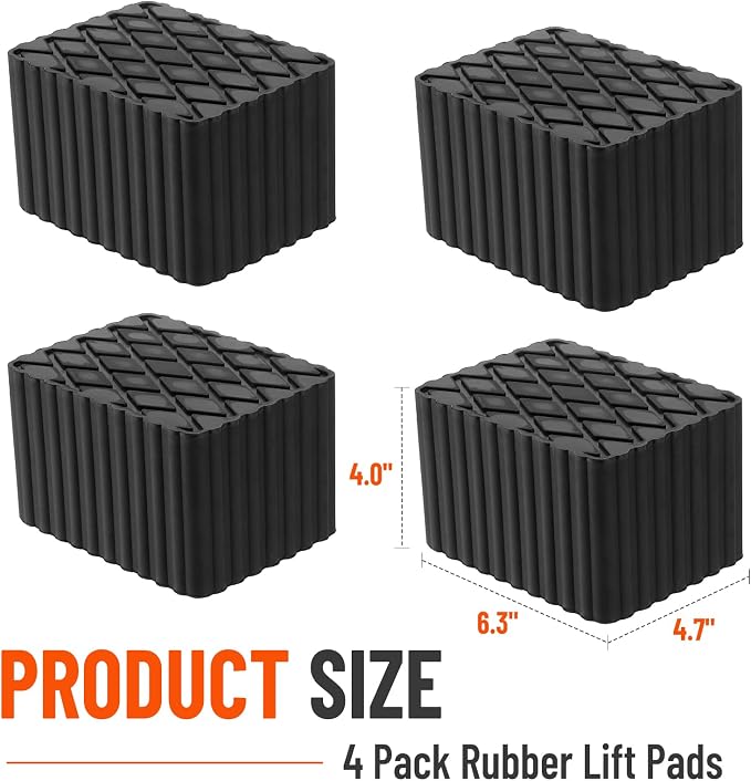 Solid Rubber Auto Lift Pads, 6-1/3" x 4-3/4" x 4" | 4 Pack Anti-Skid Lift Block - Image 7