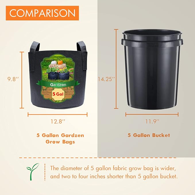 Gardzen 6-Pack 5 Gallon Grow Bags Fabric Pots - Image 8