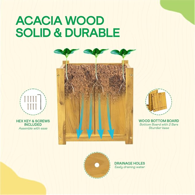 Set of 2 Acacia Wood Flower Planters - Image 6