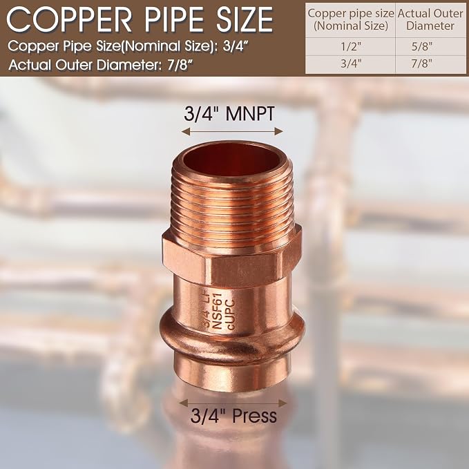 Copper Press Fittings 12pk, 3/4" Press x 3/4"NPT Copper Press Male Adapter | - Image 2