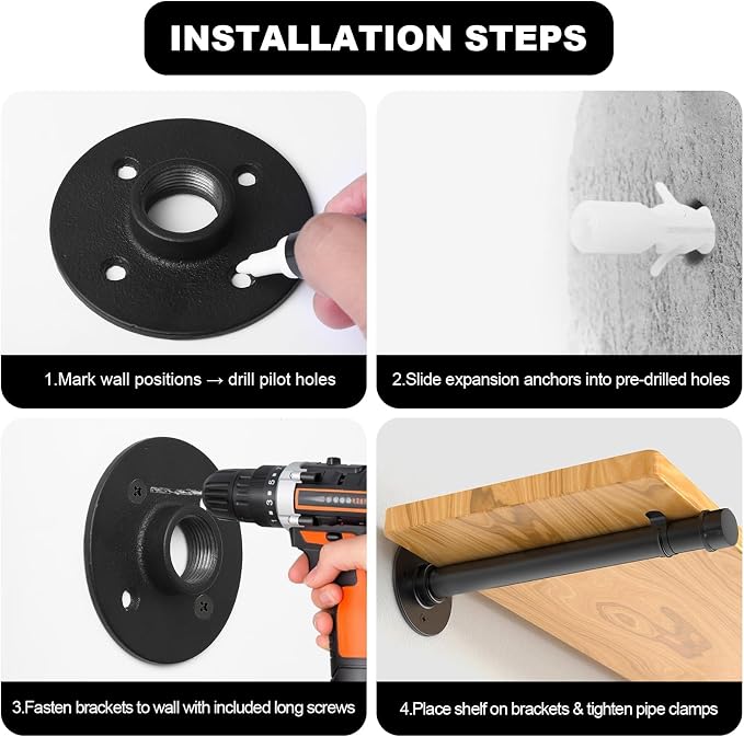 Storystore 1/2" Industrial Pipe Shelf Brackets, Wall Mount Floating Rack | 12" - Image 5