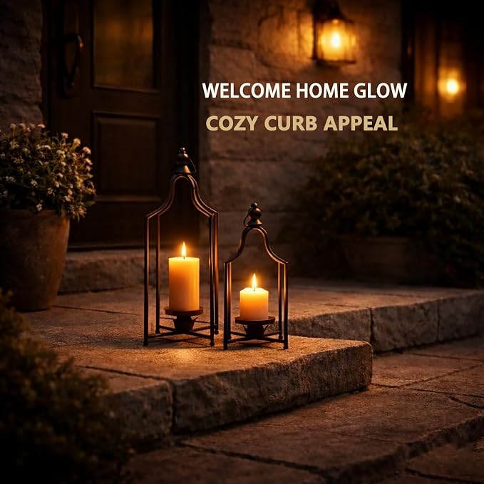 12.5" & 16.5" Timeless Cozy Decorative Lanterns Set of 2, Handcrafted Metal - Image 2