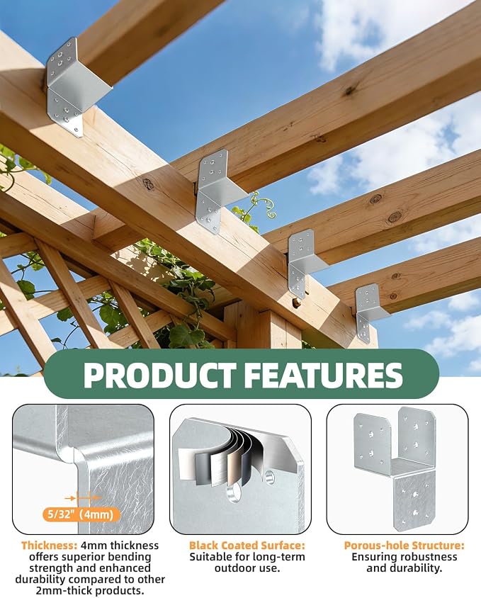 Heavy Duty Angle Brackets for 4x4，4x6 Post, Galvanized 8-Pack | 4MM Thick - Image 3