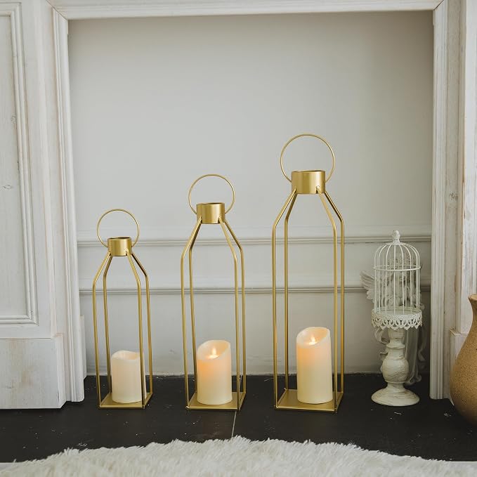 HPC DECOR Modern Farmhouse Lantern Decor- 22''19''16''Tall Large Gold Metal - Image 5