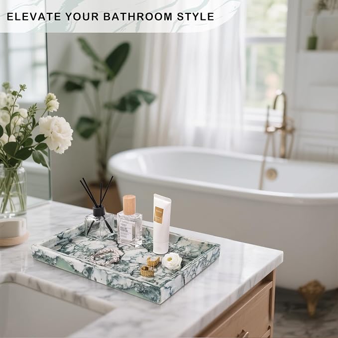 Marble Bathroom Tray for Countertop & Home Decor, Natural Decorative Marble - Image 4
