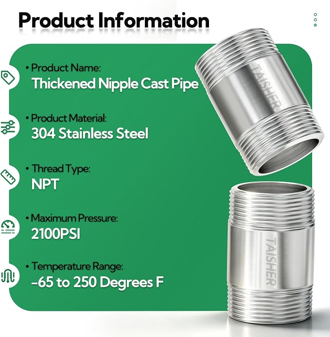 2pcs Thickened Nipple Cast Pipe 1" NPT Male - Image 3