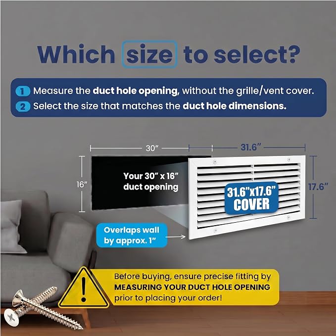 30x16 Aluminum Wall Ceiling Air Return Vent Cover HVAC Rustproof Grille - Image 2