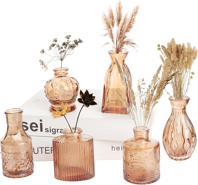 Petal Petite Small Amber Glass Bud Vase Set of 6 by Unknown