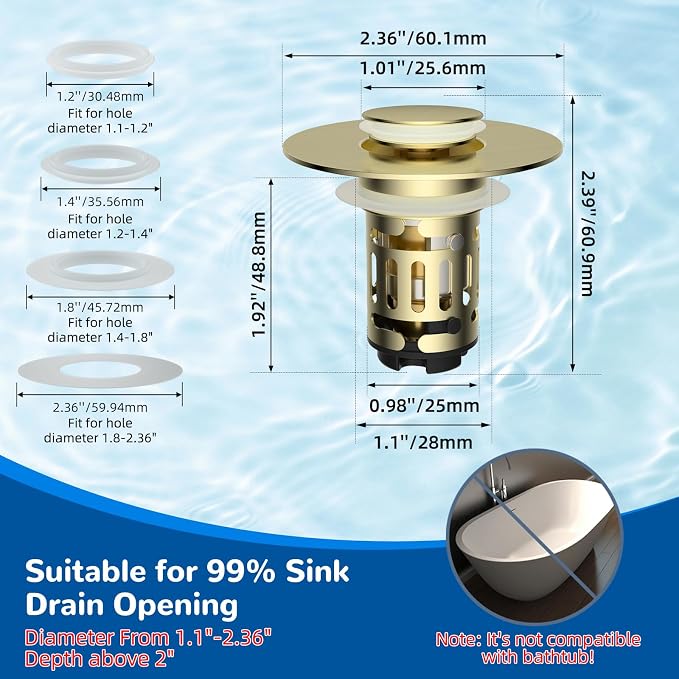 Hibbent Upgraded 3 in 1 Bathroom Sink Drain Strainer, Pop Up Stopper - Image 8
