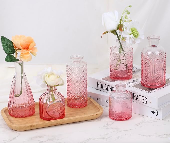 18pcs Pink Glass Bud Vase Set, Small Flower Vases - Image 5
