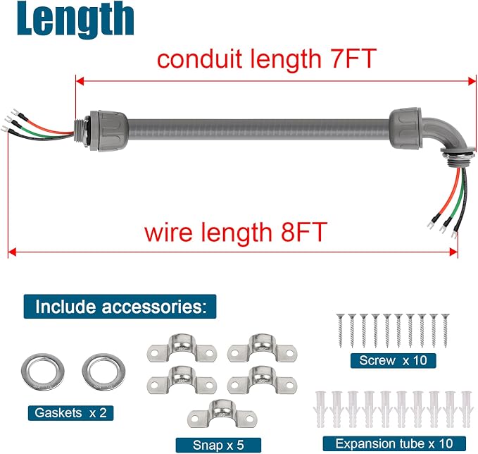 8FT Non-Metallic Liquid-Tight Conduit Kit, 1/2" Pre-Wired Electrical Whip - Image 5