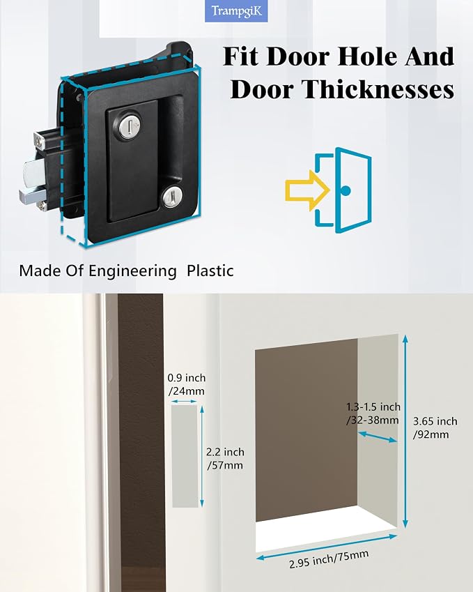 Engineering Plastic Camper Door Lock, RV Door Lock Replacement, Fit 3.65" x - Image 2