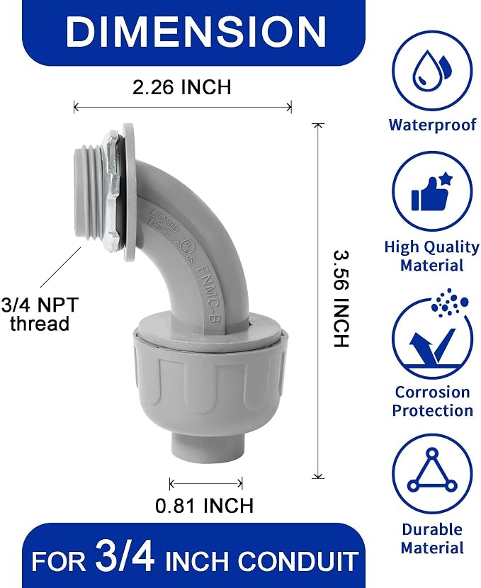 Yariwiz 3/4 Plastic Liquid Tight Conduit 90 Degree Elbow - Image 2