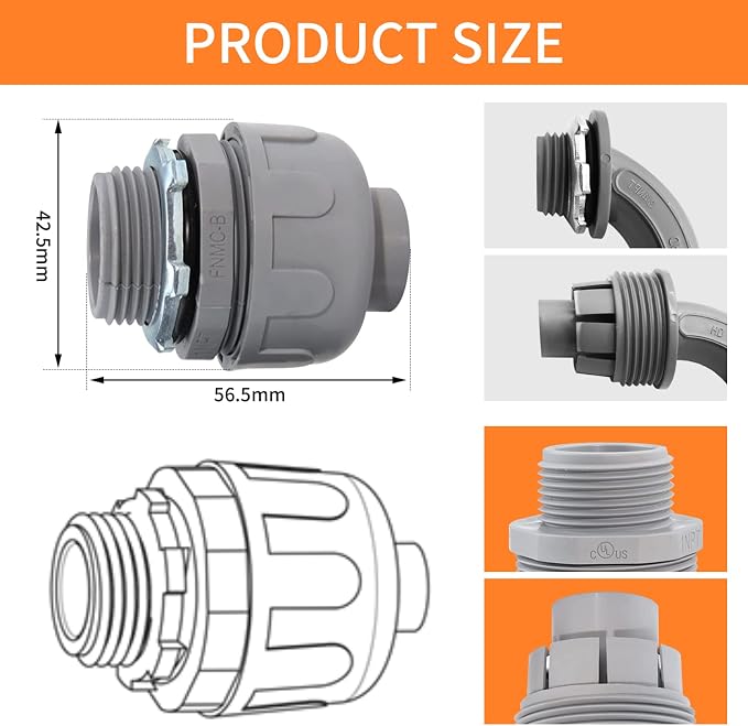3/4 Inch Liquid Tight Connector PVC Electrical Conduit Fittings Straight 180 - Image 2