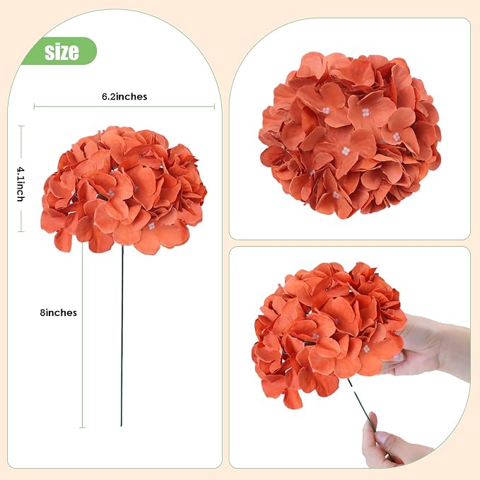 AVIVIHO 65pcs Fake Flowers Burnt Orange Hydrangea Artificial Flowers Bulk Silk - Image 4