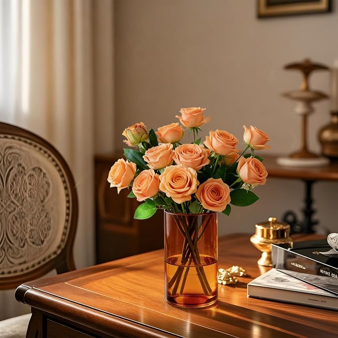 12pcs 6 Inch Amber Glass Cylinder Vases - Image 8