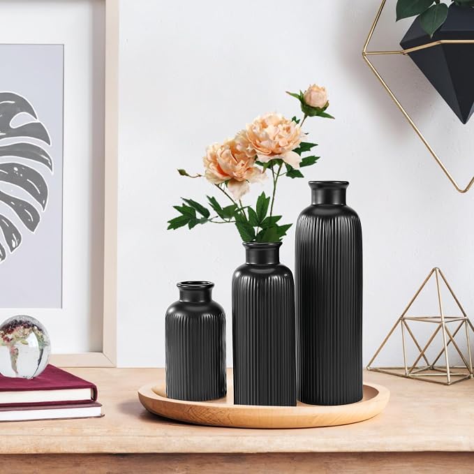 Small Black Ceramic Vase Set of 3, Boho Modern Black Flower Vase Room Decor - Image 7
