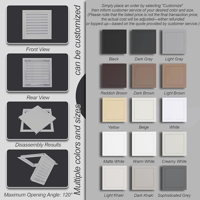 Light Gray Air Return Grille, Aluminum Access Panel - Image 6